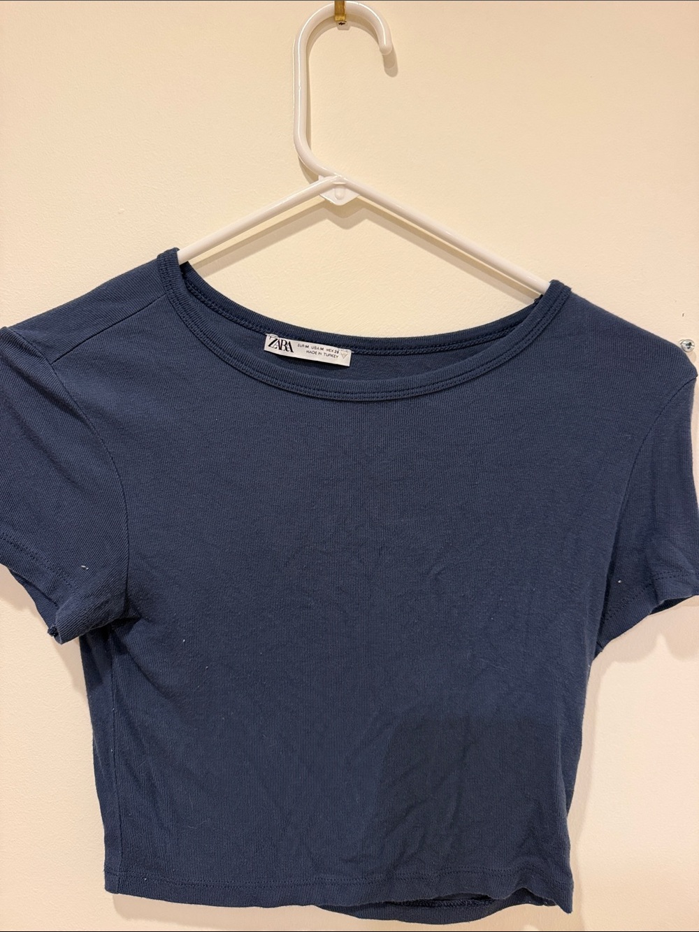 Zara Navy Short Sleeve Cropped Tee